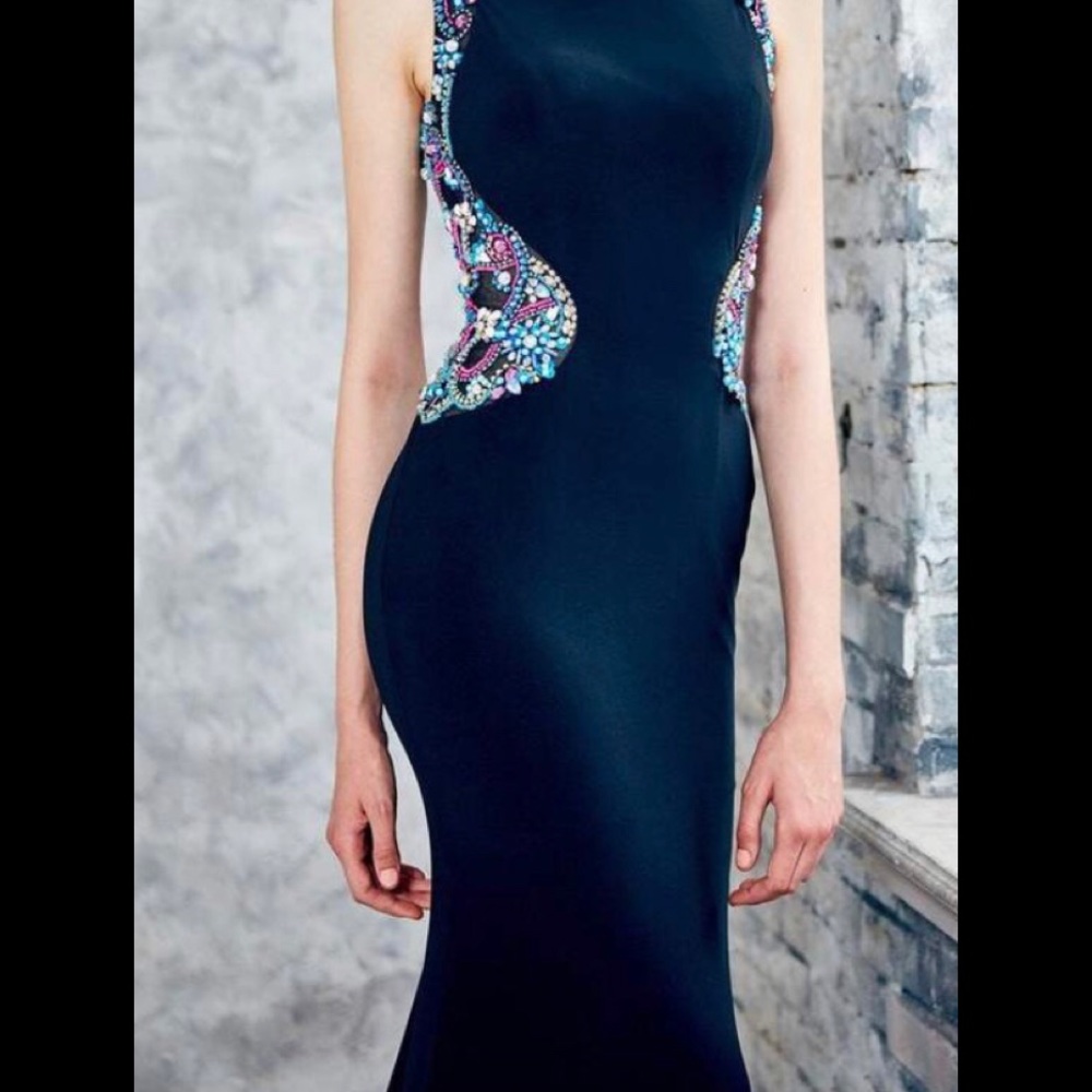 NWT Angela & Ashley dress black side back beading